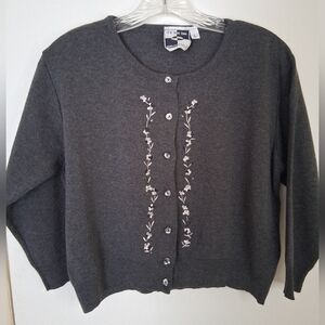 It's Our Time Charcoal Cardigan with Floral Embroidery